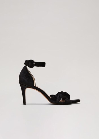 Phase Eight Black Velvet Plaited Strappy Heels Black Canada | MNTUBL-270